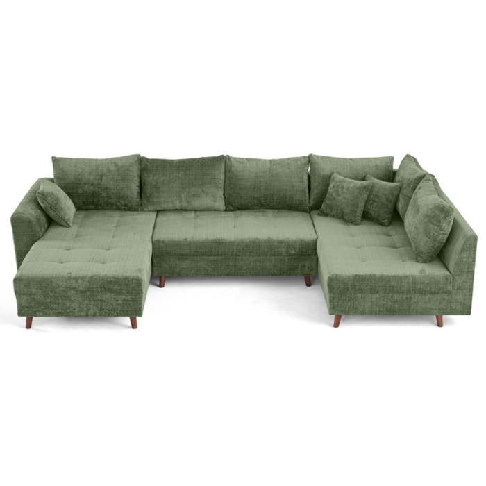 Rune - canapé panoramique d'angle droit 7 places en velours texturé - Vert sauge