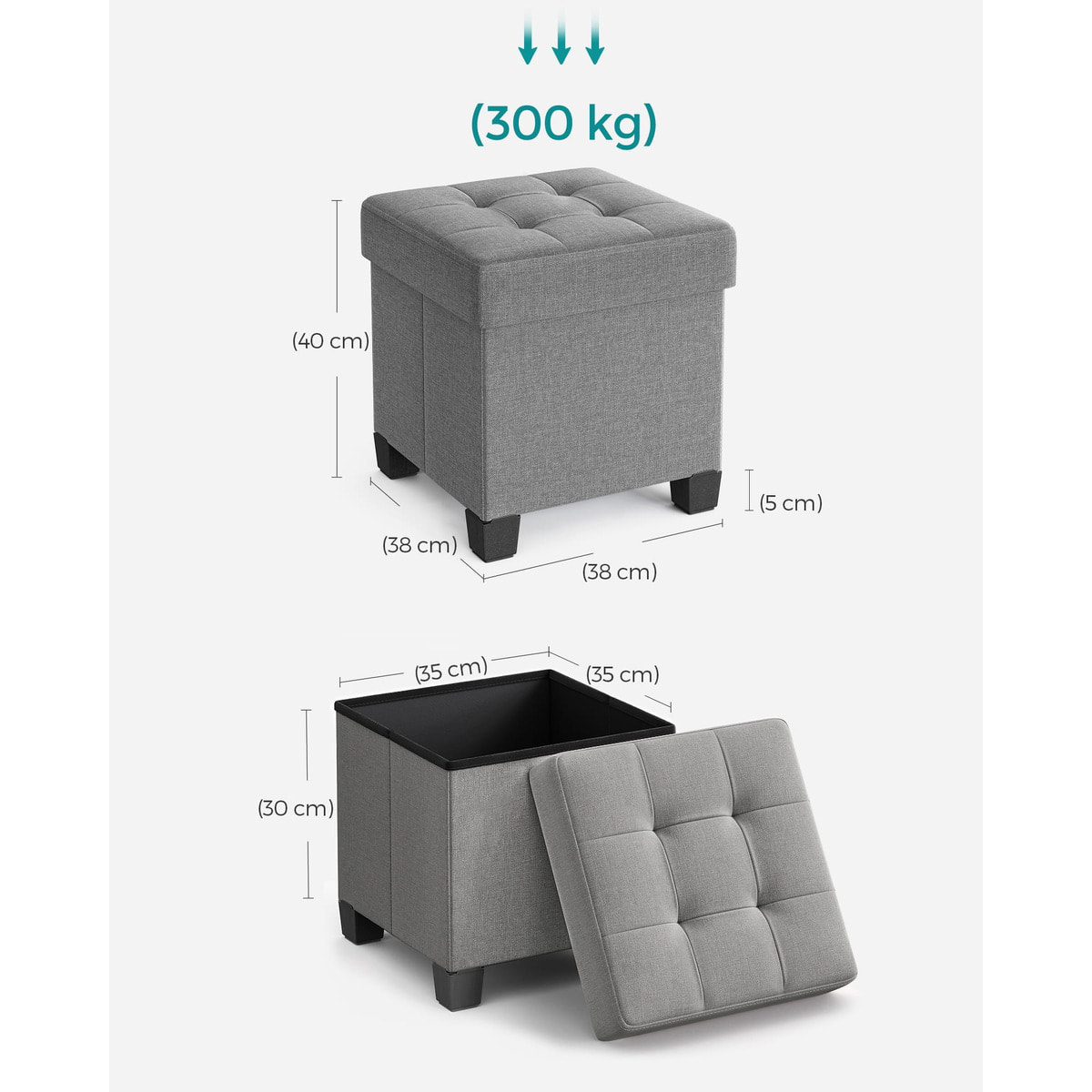 Pouf contenitore pieghevole grigio chiaro in tessuto effetto lino