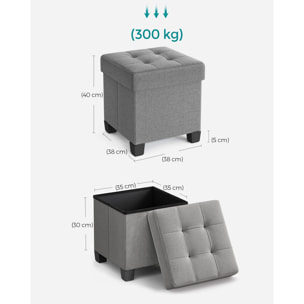 Pouf contenitore pieghevole grigio chiaro in tessuto effetto lino