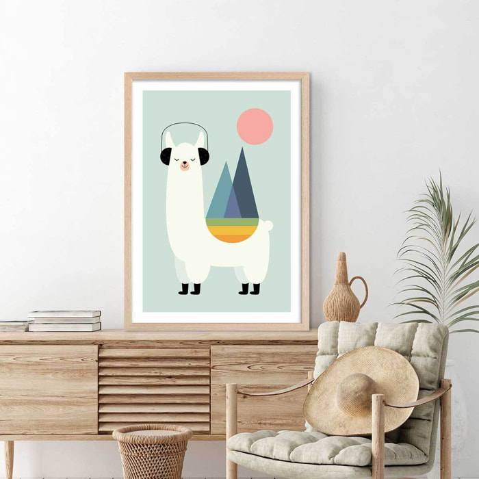 Affiche  alpaga music Affiche + cadre en bois - Chêne