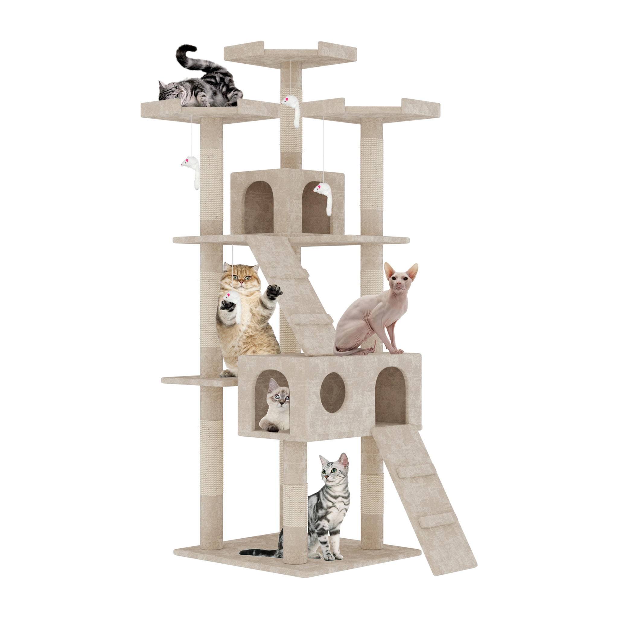 Albero per Gatto con Graffiatoio Cuccia Giocattolo Gatti Parco Giochi Tiragraffi in Sisal Naturale 170 x 49 x 49 cm