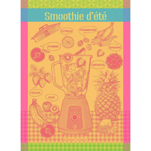 Torchon pur coton motif jacquard rose jaune Smoothie d'ete fruite