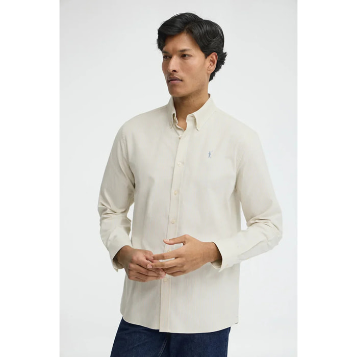 Camicia a righe azzurra, regular fit, maniche lunghe con ricamo Rigby Go