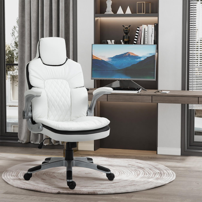 HOMCOM Fauteuil de bureau manager gaming style baquet racing dossier assise capitonné revêtement synthétique blanc noir