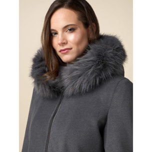 Oltre - Coat with fur trim and quilted interior - Gris