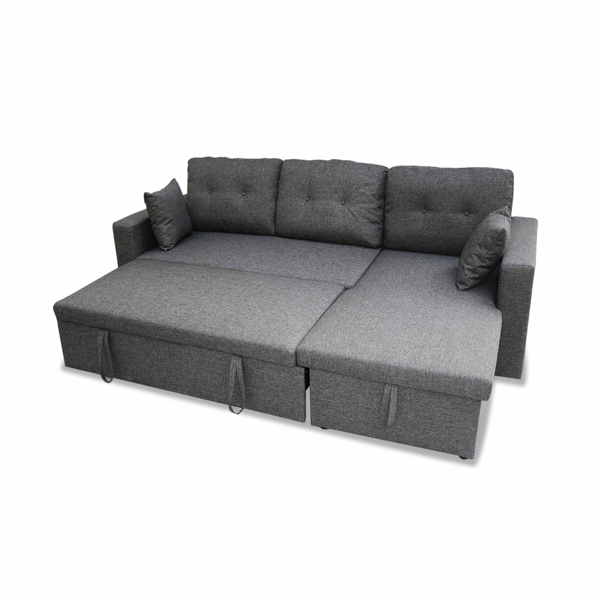 Canapé d'angle convertible en tissu gris chiné foncé - IDA - 3 places. fauteuil d'angle réversible coffre rangement lit modulable