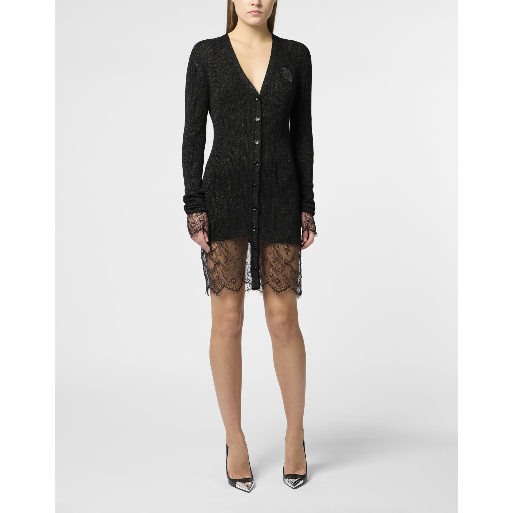 PHILIPP PLEIN Fitted Buttoned-Up Dress Lace