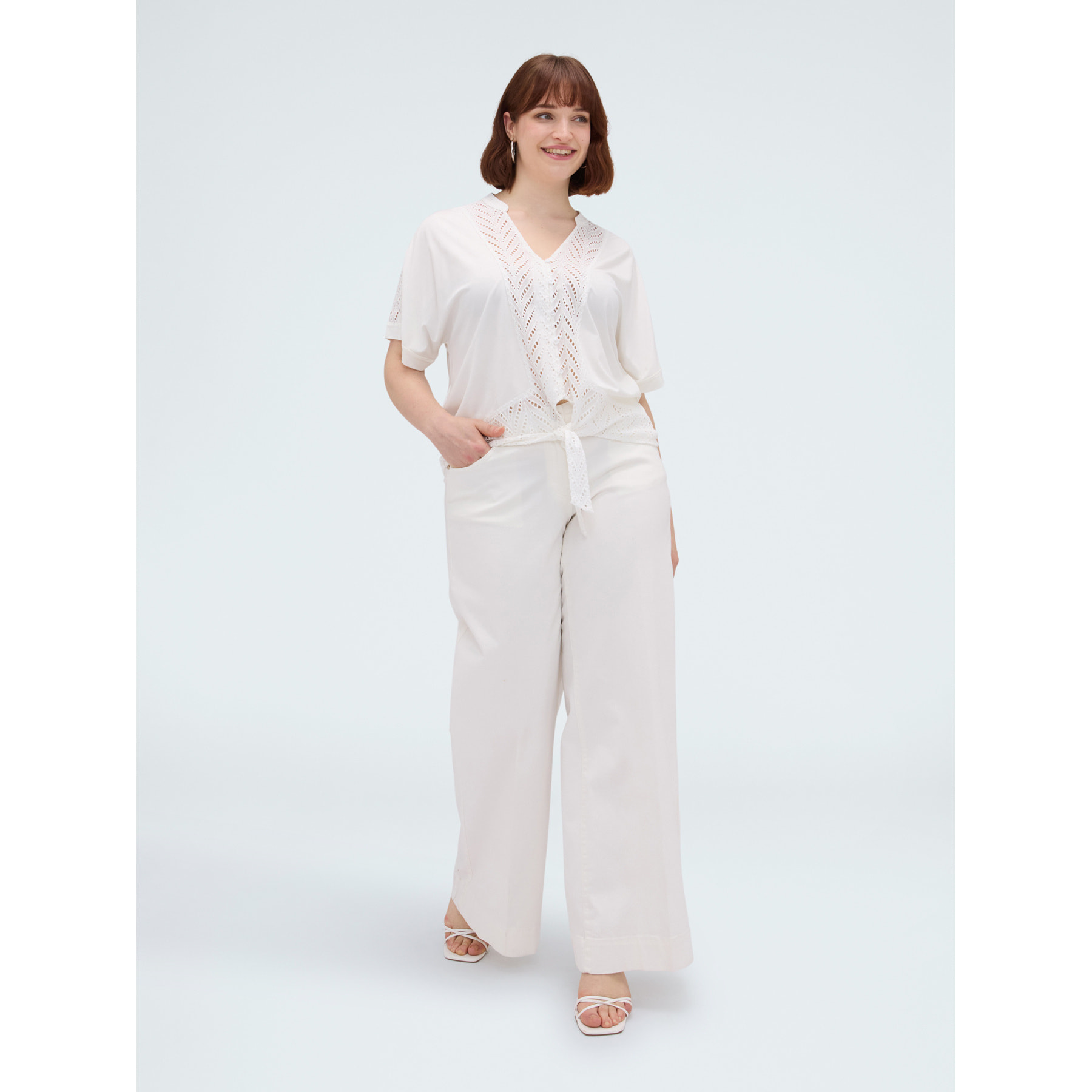 Fiorella Rubino - Blusa in sangallo con nodo - Bianco
