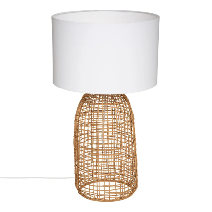 Lampe cylindre "Karla" - rotin - blanc H56 cm