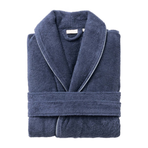 Albornoz s-m 100%algodón 360gsm azul con ribetes grises scalpers home