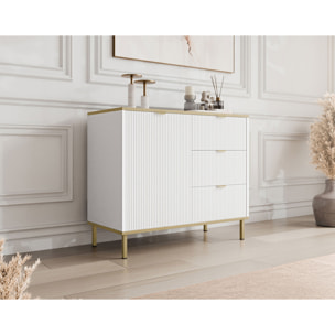 Hope - buffet bas 91 cm - 3 tiroirs et 1 porte - Blanc / Doré