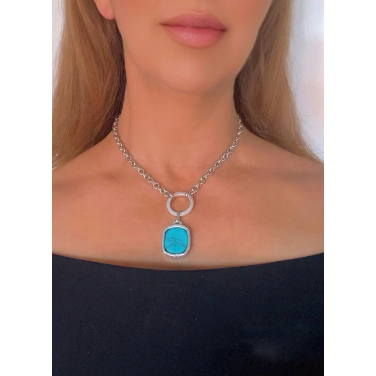 Collar turquesa colgante en plata chapado 10µ