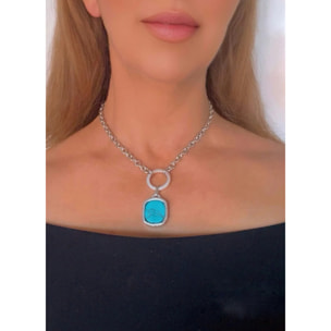 Collar turquesa colgante en plata chapado 10µ