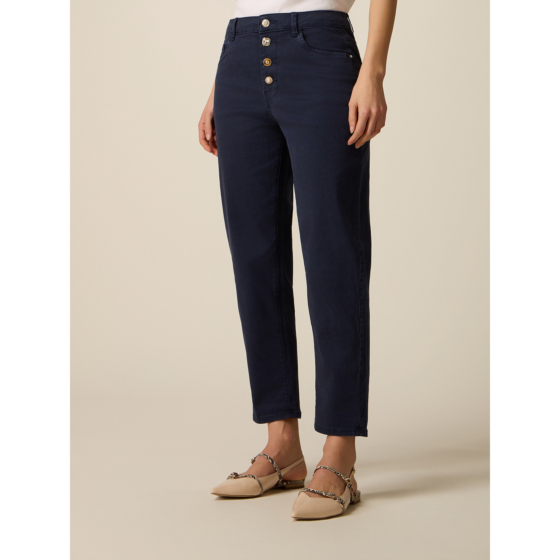 Oltre - Pantaloni boyslim misto lyocell - Blu