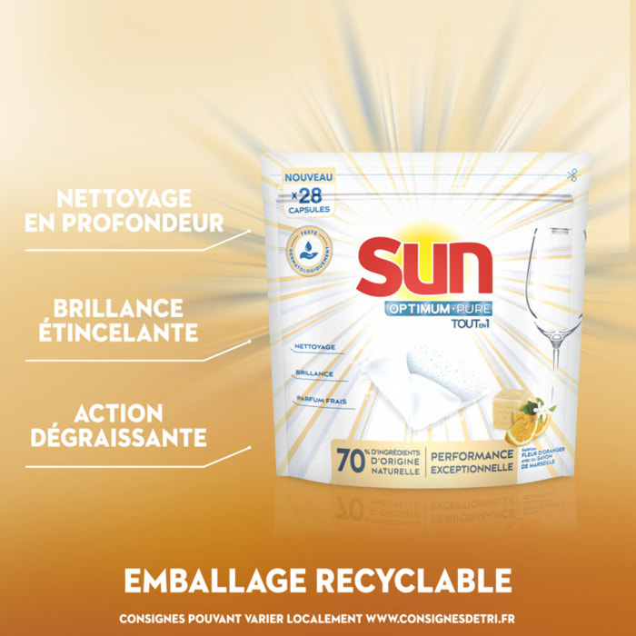 Pack de 3 - Sun Capsules Lave-Vaisselle Optimum Pure Tout En 1 Savon de Marseille 28 Capsules