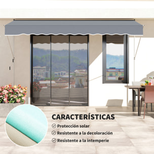 Toldo Manual Retráctil 4x1,2 m, Toldo Exterior Terraza Enrollable, Altura Ajustable 170-280 cm, con Manivela, Anti-UV e Impermeable, Sin Taladro, para Balcón, Jardín, Gris Oscuro