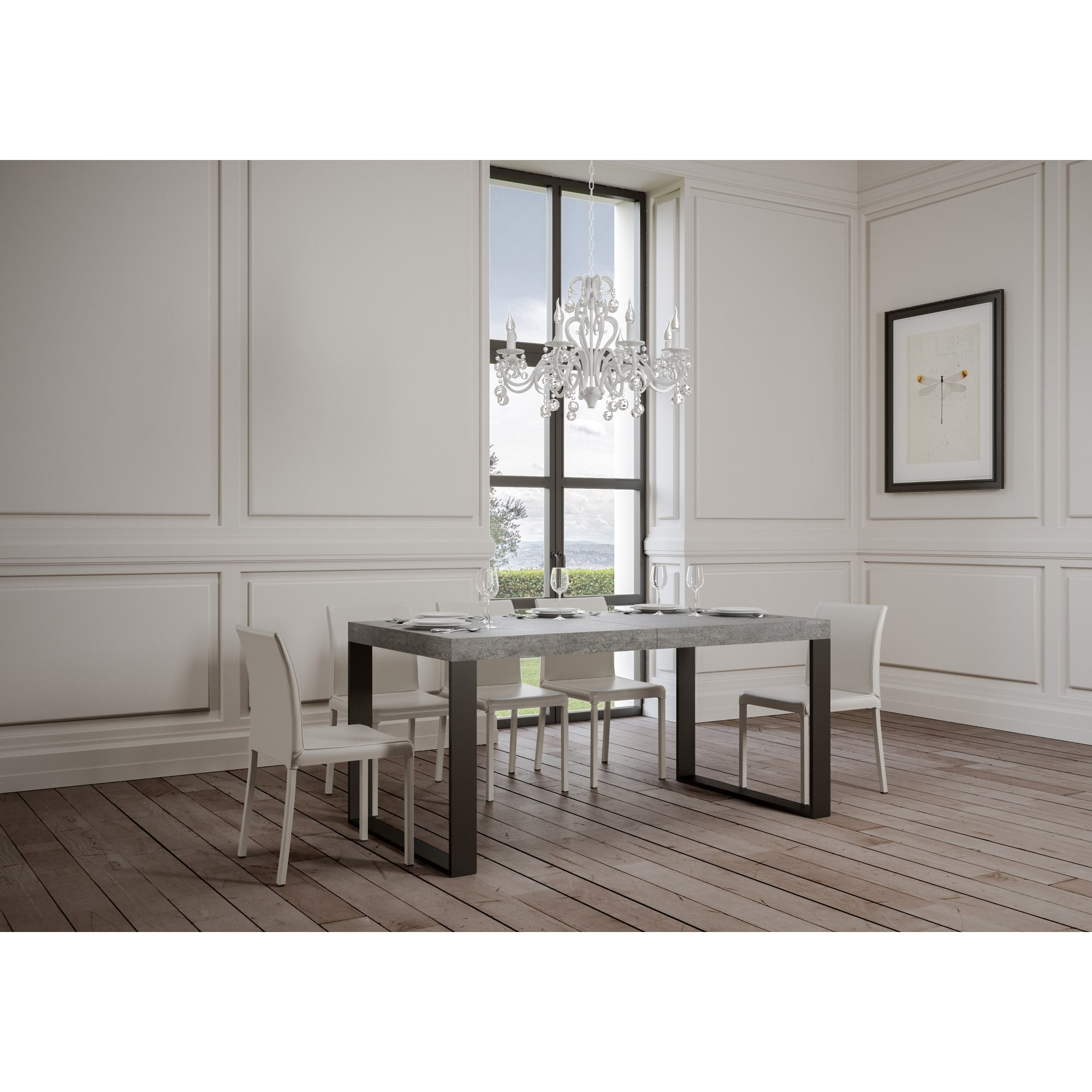 Tavolo allungabile 90x200/304 cm Tecno cemento telaio Antracite