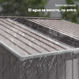 Caseta de Jardín Exterior, 4,9 m² 277x195x192 cm, Cobertizo de Jardín Exterior Metálico con Techo de Fibra de Vidrio, Puerta Corredera, Base Refuerzo (Suelo NO Incluido) y Ventanas Gris Claro