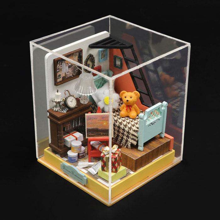 Dormitorio de sueño. Maqueta 3D realista con gran detalle y luces led.