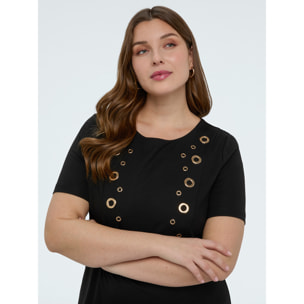 Fiorella Rubino - Vestito in Punto Milano con occhielli - Nero