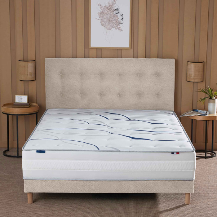 Ensemble matelas mémoire de forme MEMORIA avec sommier, chenille bouclettes crème