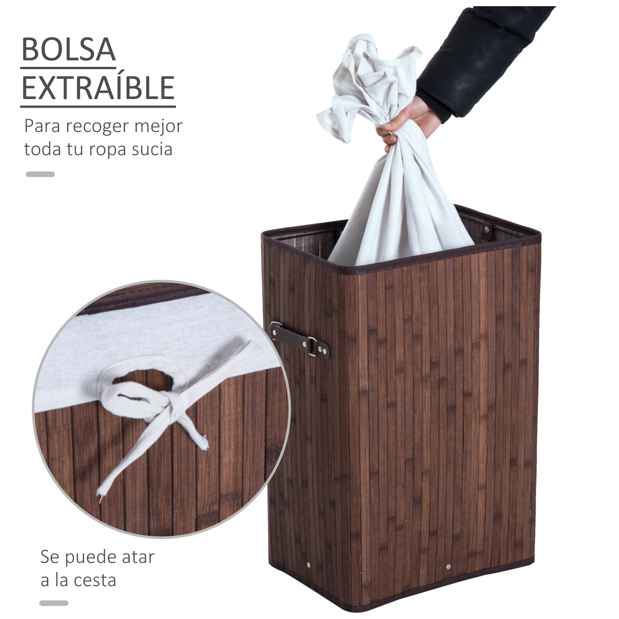 Cesto para Ropa Sucia Plegable con Tapa de Bambú 40x30x60cm