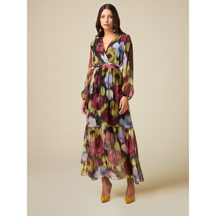 Oltre - Long patterned silk blend dress - Verde