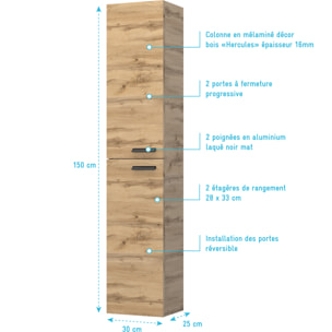Meuble Colonne de salle de bains en mélaminé décor bois 30x25x150cm - BOX-IN