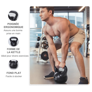 Kettlebell 10 Kg - haltère boule - poignée ergonomique - PVC noir