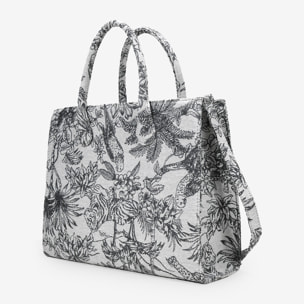Bolso shopper gris en canvas estampado
