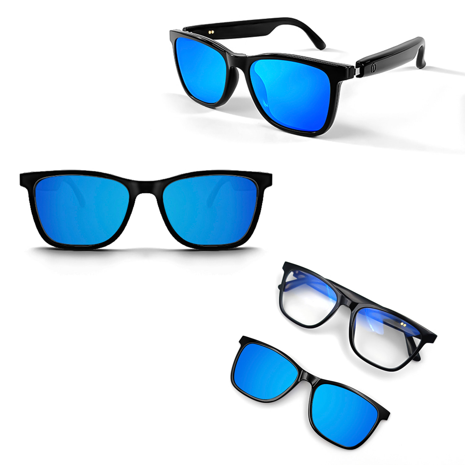 Gafas inteligentes GS05, llamada bluetooth, asistente de voz, control remoto de la cámara, lentes de sol magnéticas.