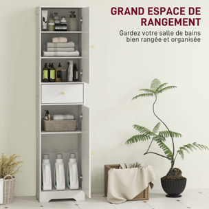 Colonne salle de bain design - 2 portes, 3 étagères, tiroir - dim. 40 x 29,5 x 170 cm - blanc doré