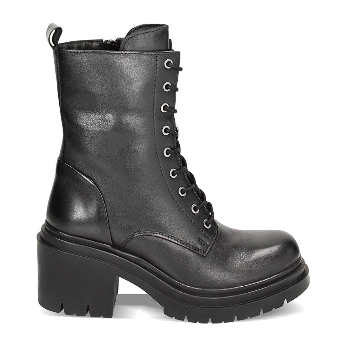 Anfibi neri in pelle, tacco 5 cm