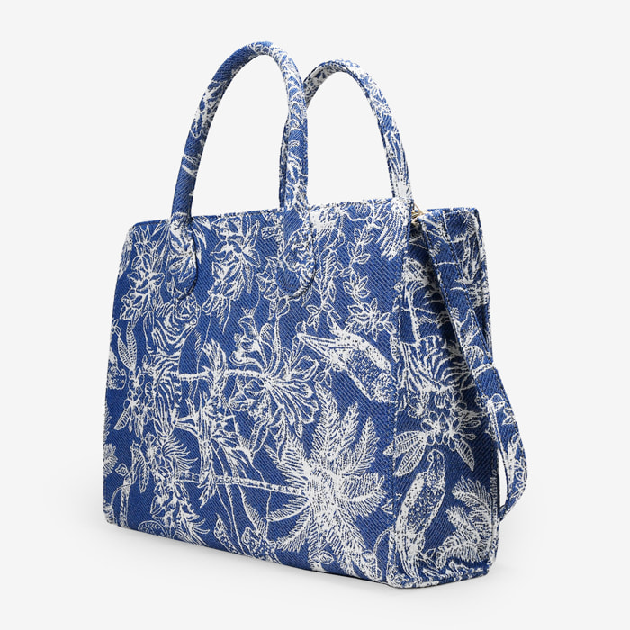 Bolso shopper azul en canvas estampado