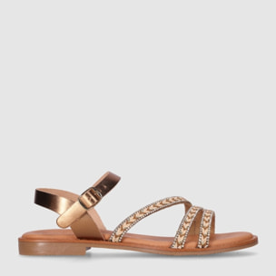 Sandalias de Piel - Bronce - Tacón: Bajo