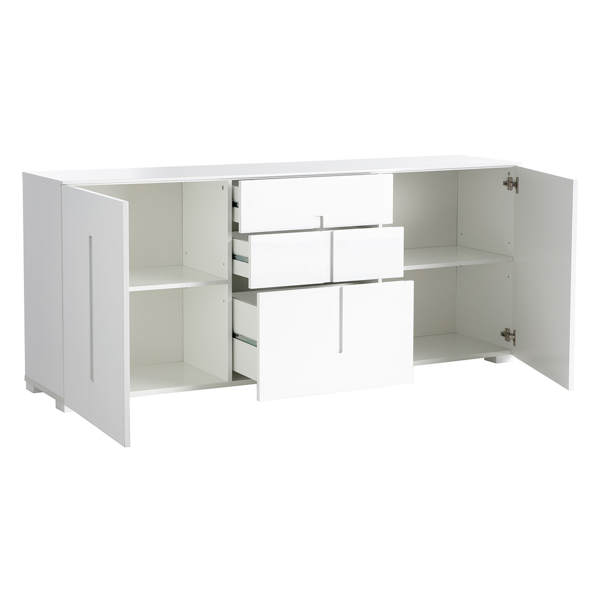 Buffet design blanc laqué brillant 2 portes 3 tiroirs L180 cm TED