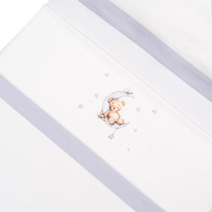 Triptico Cuna Franela Estampado Oso Luna Estrellas Bco/Gris