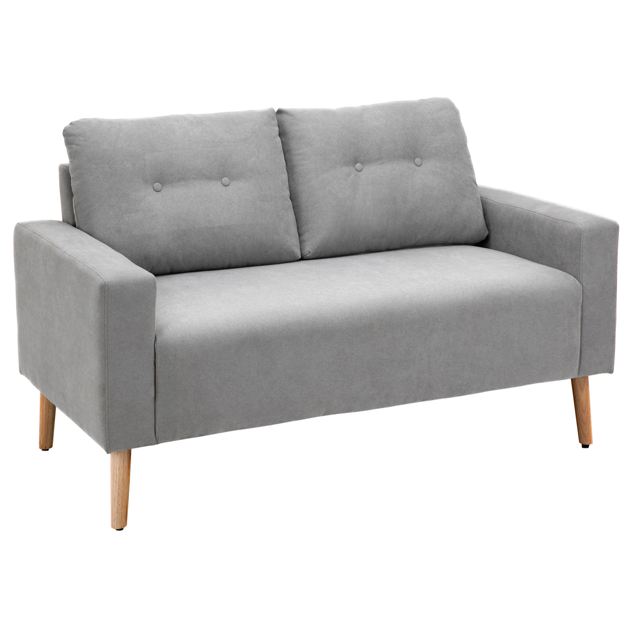 Sofá de 2 Plazas Sillón Moderno Tapizado en Poliéster con 2 Cojines Reposabrazos y Patas de Madera de Caucho para Dormitorio Oficina 145x76x88 cm Gris