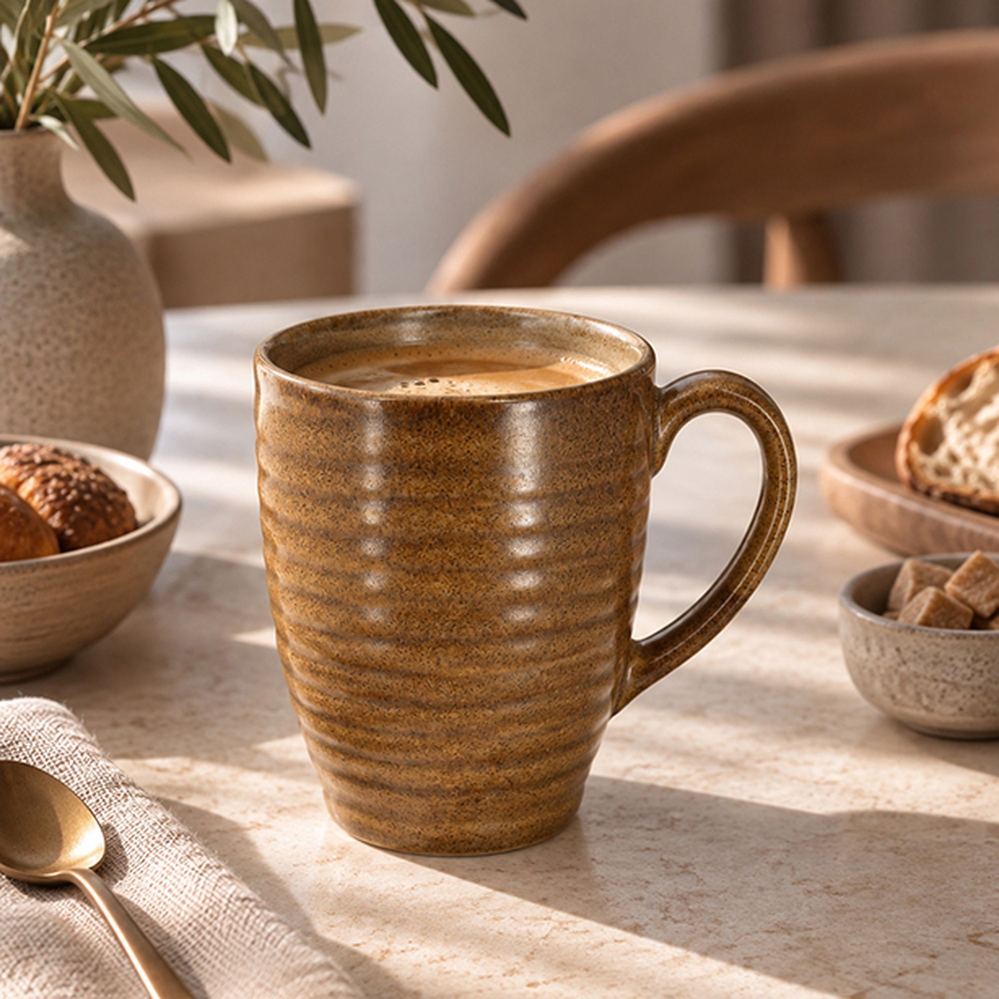 Lot de 6 mugs 40cl en grès caramel TURBOLINO