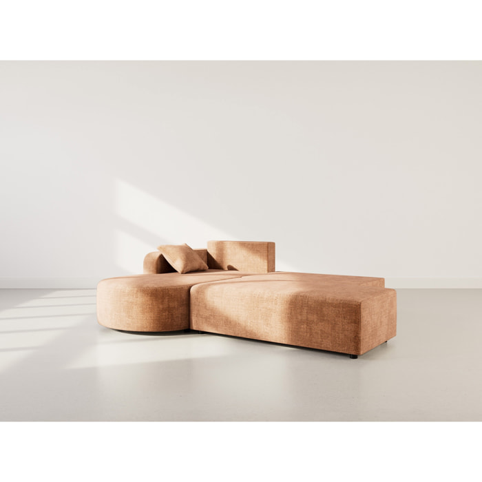 Miro - Canapé d'angle gauche 4 places convertible avec coffre en velours texturé - Rouille