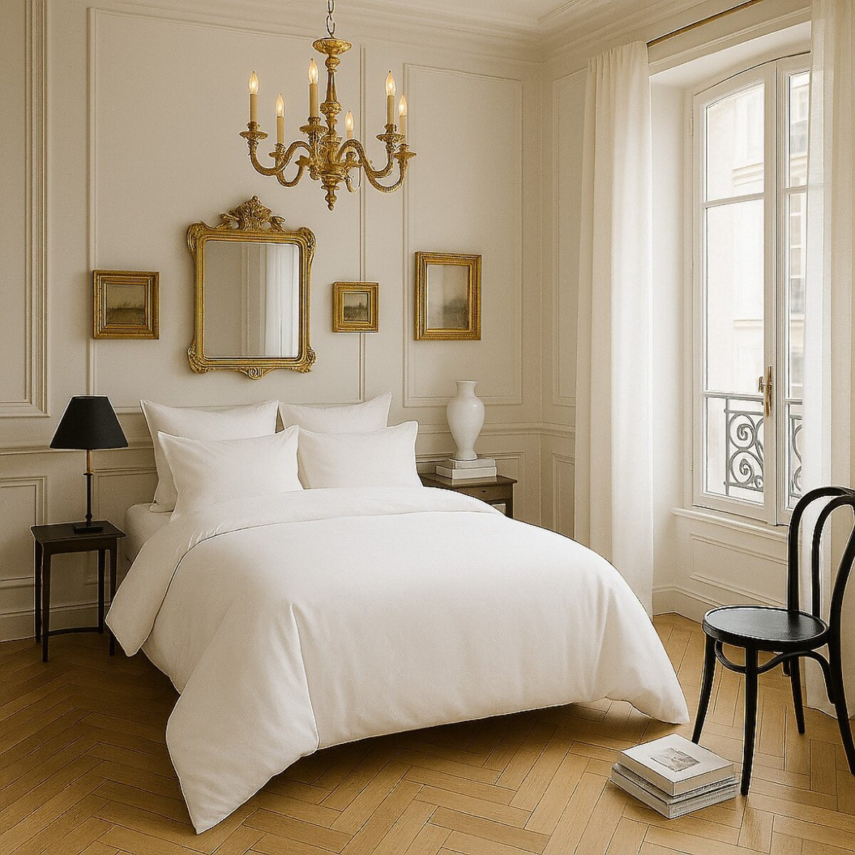 Housse De Couette 100% Satin de Coton lavé 105 Fils Blanc