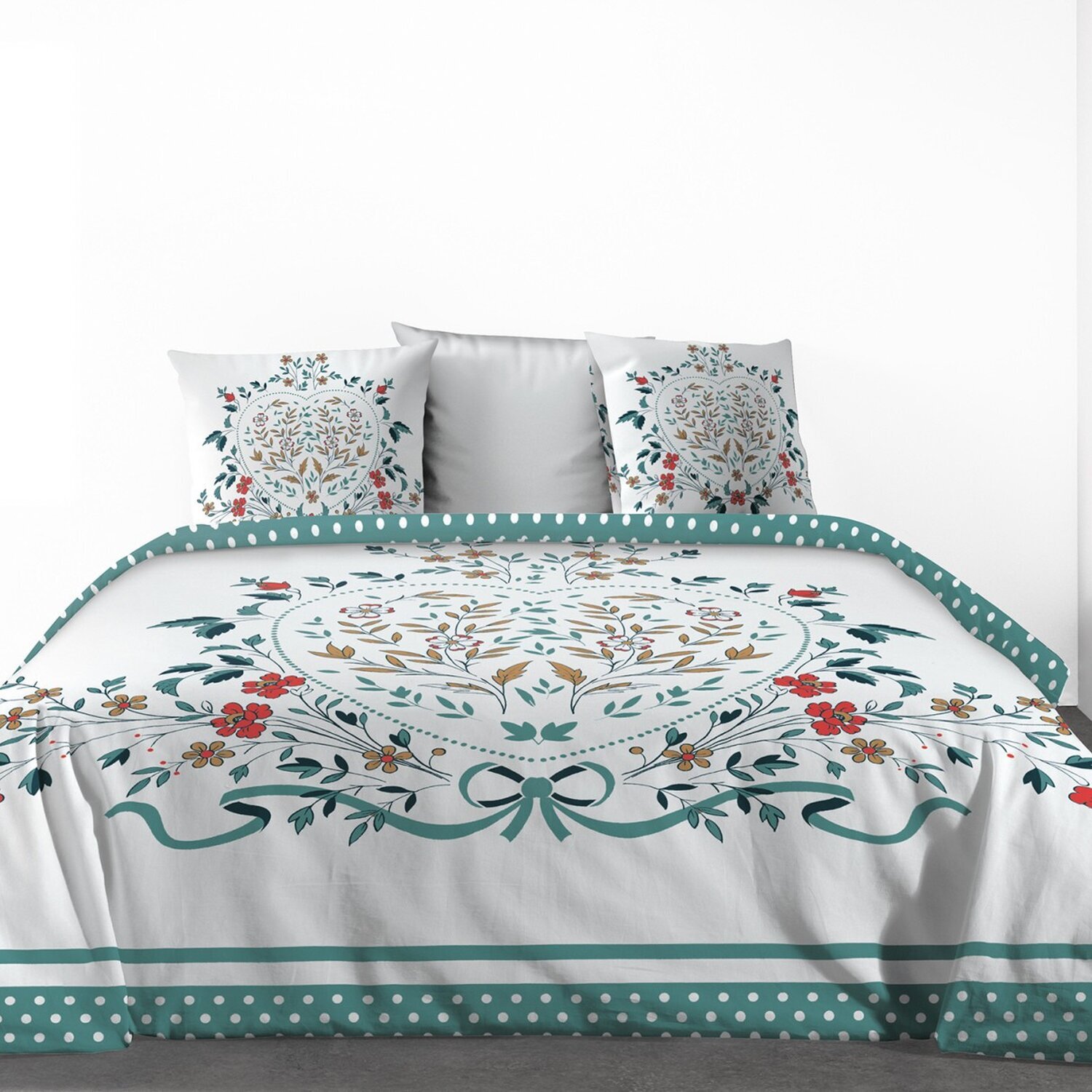Parure housse de couette 3pcs avec taies oreiller 100% coton 47fils capucine
