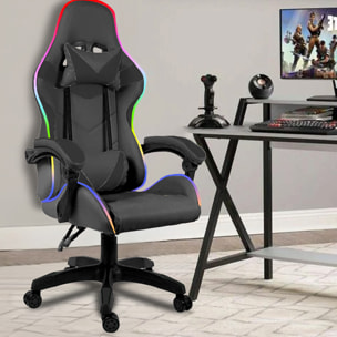 Sedia Gaming Con LED RGB Telecomando Poltrona Ufficio Scrivania Casa PC Racing Girevole Ergonomica Ecopelle Cuscino Lombare Poggiapiedi Nero