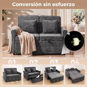 Sofá Cama 2 Plazas 3 en 1, Sofá Cama de Tejido Chenilla con Respaldo Ajustable 5 Niveles, Bolsillos Laterales, 2 Cojines y Reposabrazos Redondeados para Sala de Estar, Espacios Pequeños, Gris