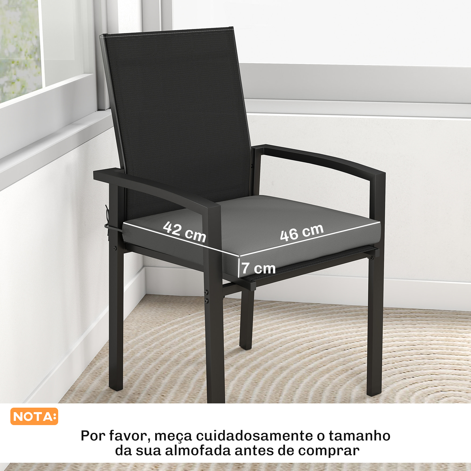 Juego de Cojines para Sillas de Comedor, 46x42x7 cm, 6 Piezas, Cojines para Sillas de Jardín con Funda Lavable y Lazos, Impermeable y Anti-UV, Gris Oscuro
