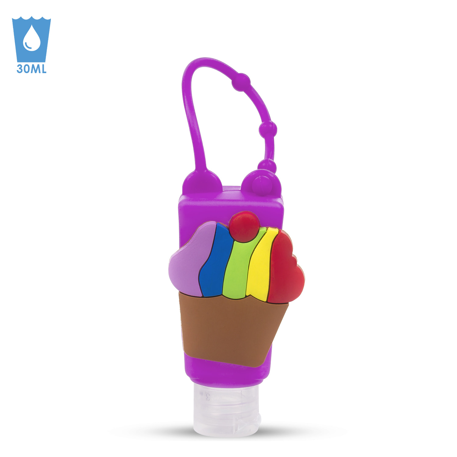 Portachiavi Bottiglia disinfettante per le mani alcol ricaricabile 30ml. Design pastello.