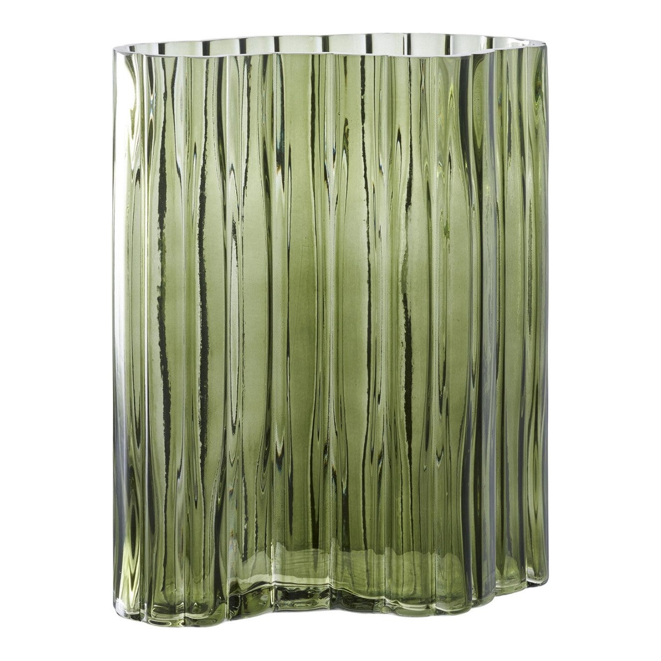 Vaso in vetro fumé verde con texture costolata 21x12x26,5 cm