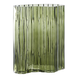 Vaso in vetro fumé verde con texture costolata 21x12x26,5 cm