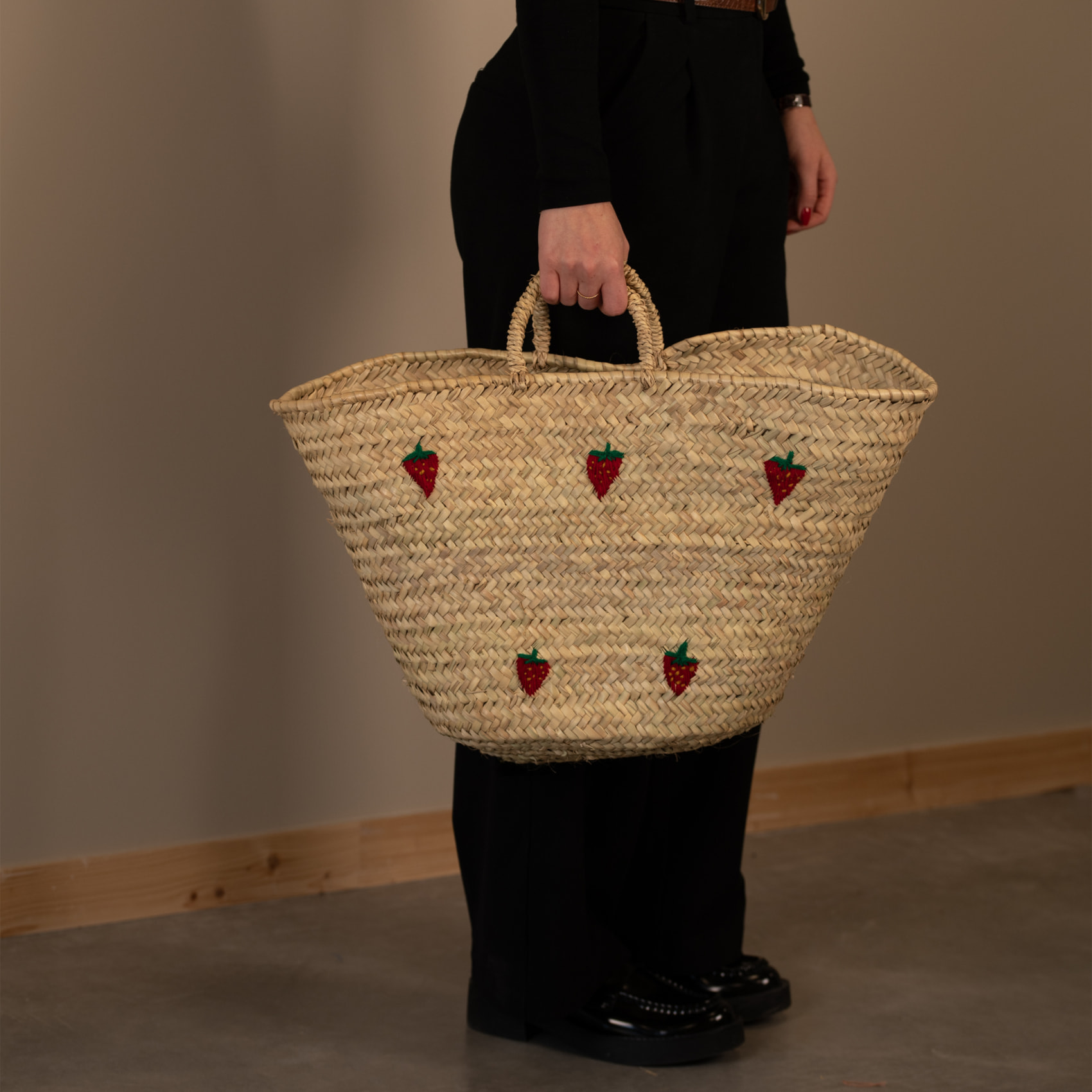 Panier fraises brodées - Rouge