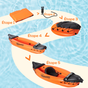 Canoé kayak gonflable 1 personne - gonfleur et rame en aluminium inclus - PVC orange noir